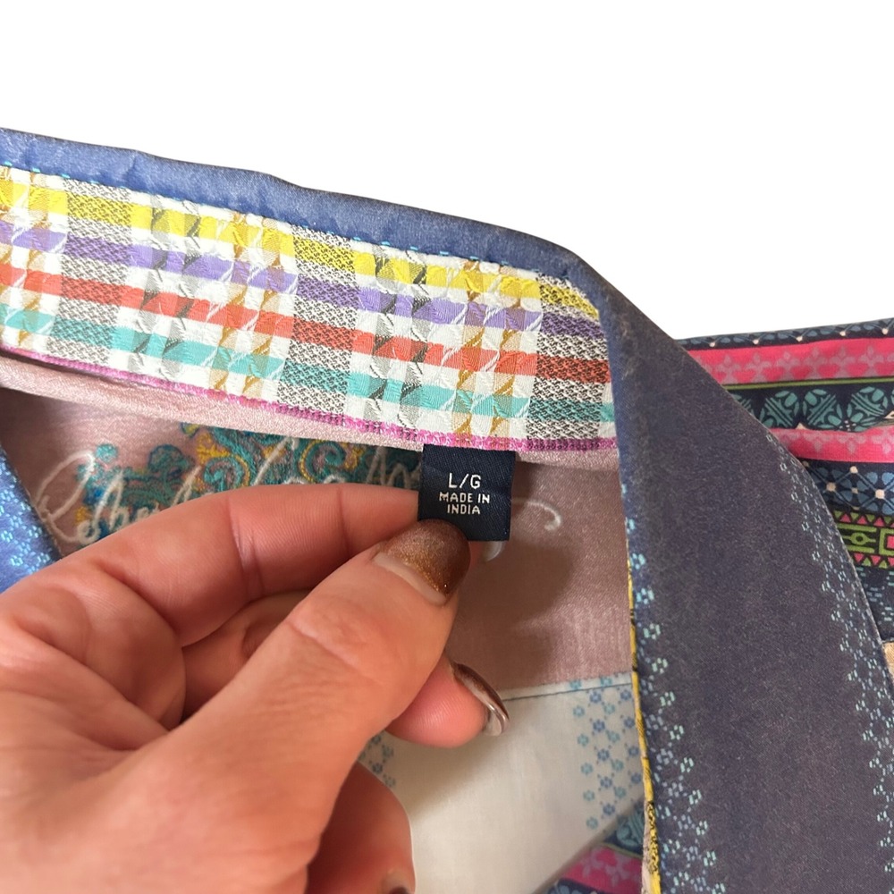 Robert Graham Mens L Blue Pink Striped Western Rodeo Button Down Cotton Silk - Picture 6 of 9